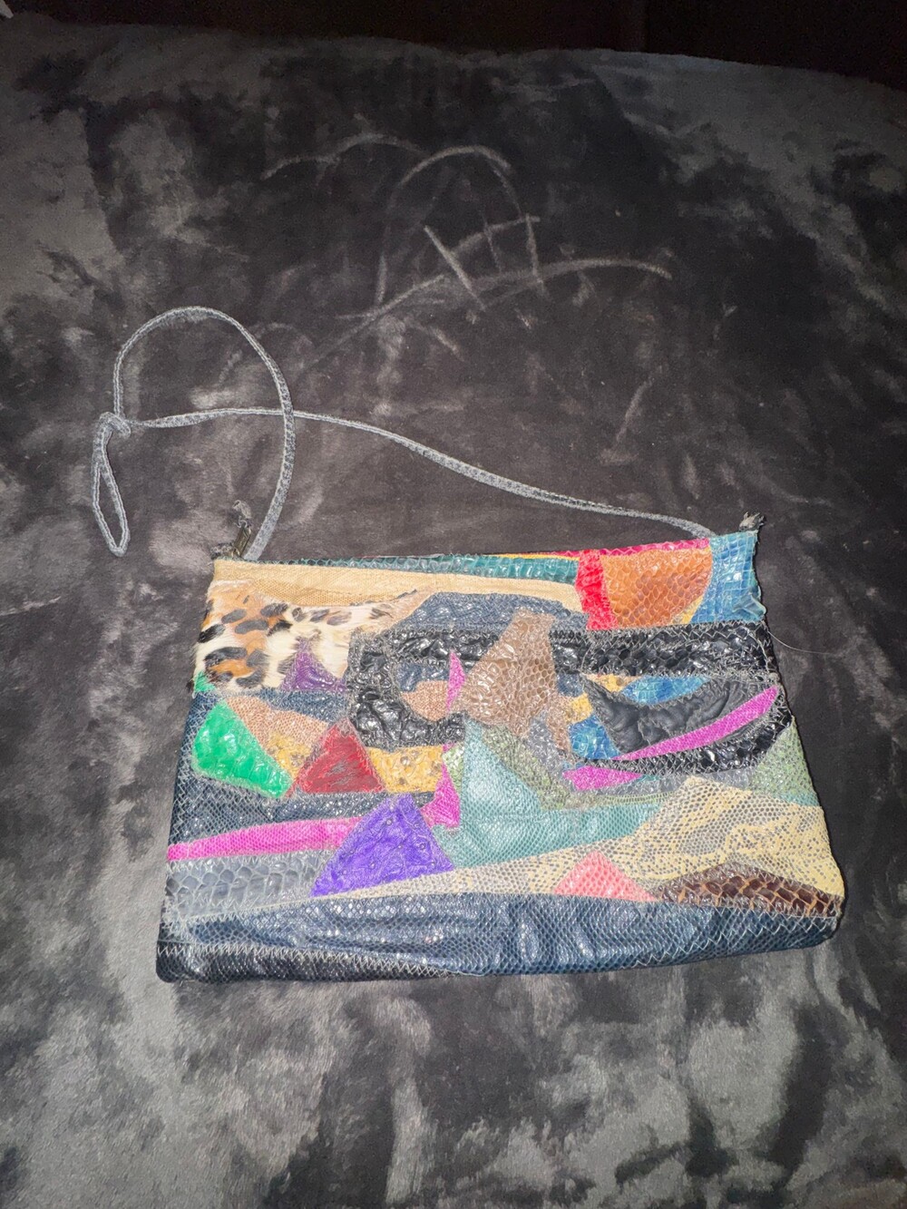 Patchwork Snakeskin Crossbody Bag Colorful Leather Zipper Closure